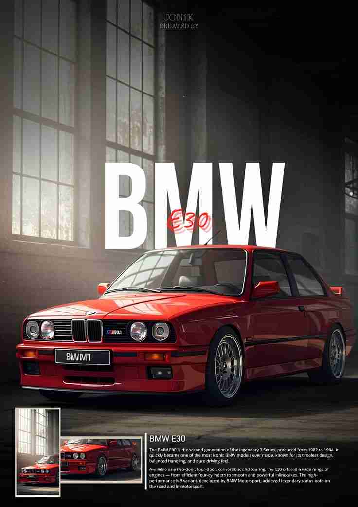 BMW E30 Poster – Iconic Classic Sports Sedan Wall Art
