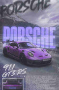 Porsche 911 GT3 RS Purple Poster – High-Performance Supercar Wall Art