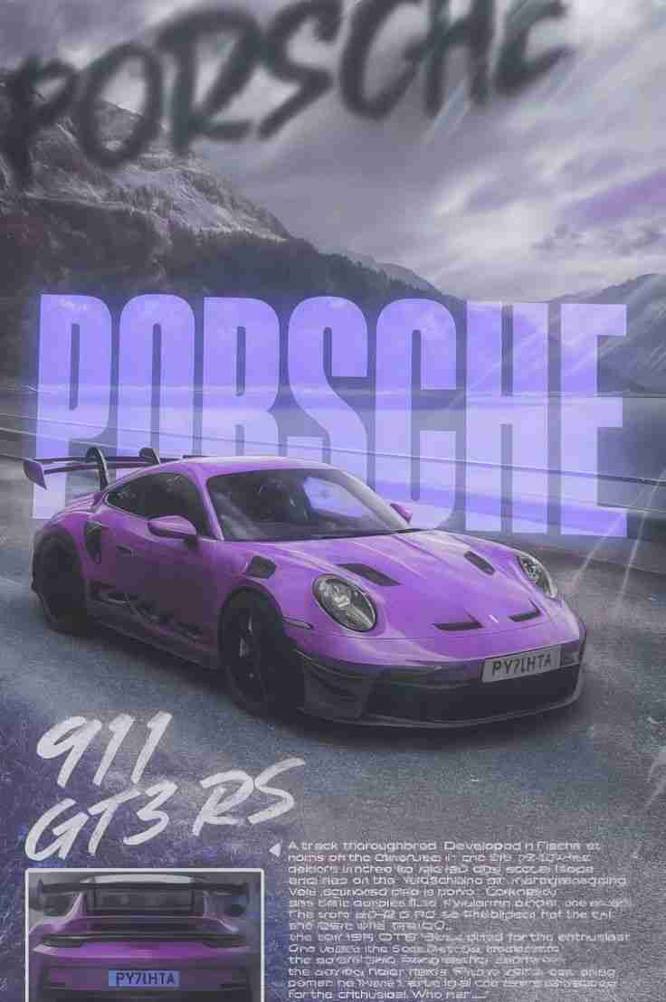 Porsche 911 GT3 RS Purple Poster – High-Performance Supercar Wall Art