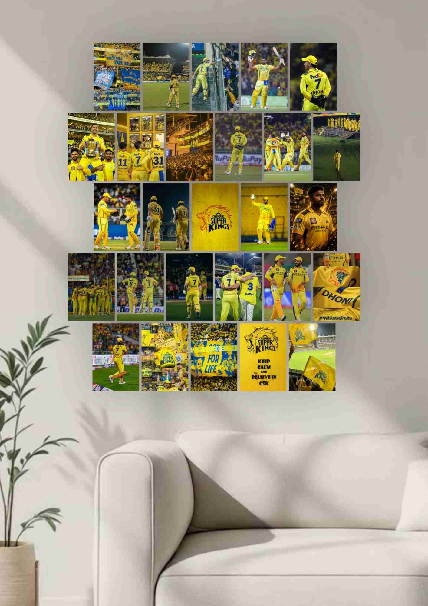Chennai Super Kings (CSK) Wall Collage Kit – MS Dhoni & Yellow Army Cricket Poster Collection