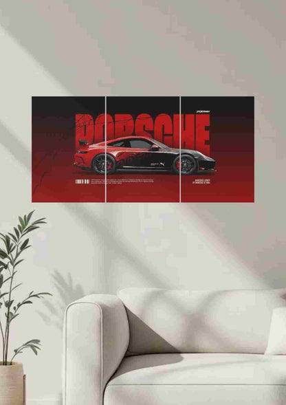 Porsche Split Wall Poster – Performance in Three Panels