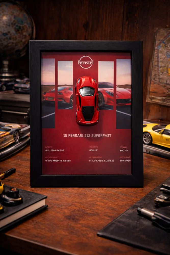 Ferrari 812 3D Die-Cast Car Frame – Premium Wall Decor