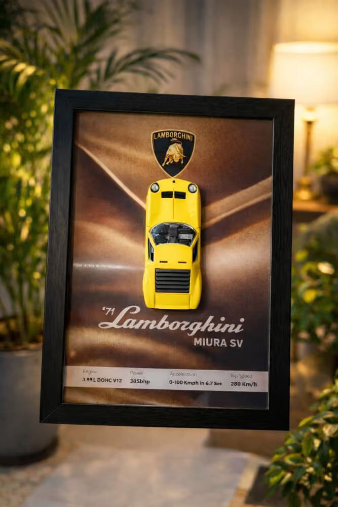 Lamborghini Miura SV (1971) 3D Frame – Premium Wall Art